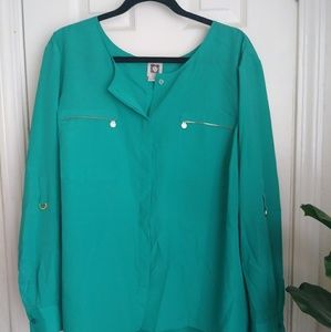 Anne Klein Green Blue Long Sleeve Dress Shirt